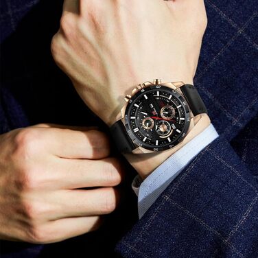 Чоловічий годинник OFF-CUP: аналоговий кварцовий хронограф з коричневим шкіряним ремінцем, з датою. Стильний годинник для чоловіків: casual, бізнес, класичний дизайн. Прекрасний подарунок (чорний колір)