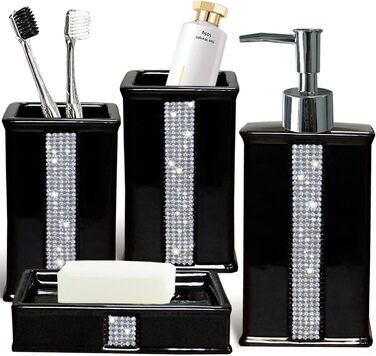 Набір аксесуарів для ванної кімнати CAAHANJIA: дозатор мила, 2 склянки, мильниця, чорний колір, 340 мл
