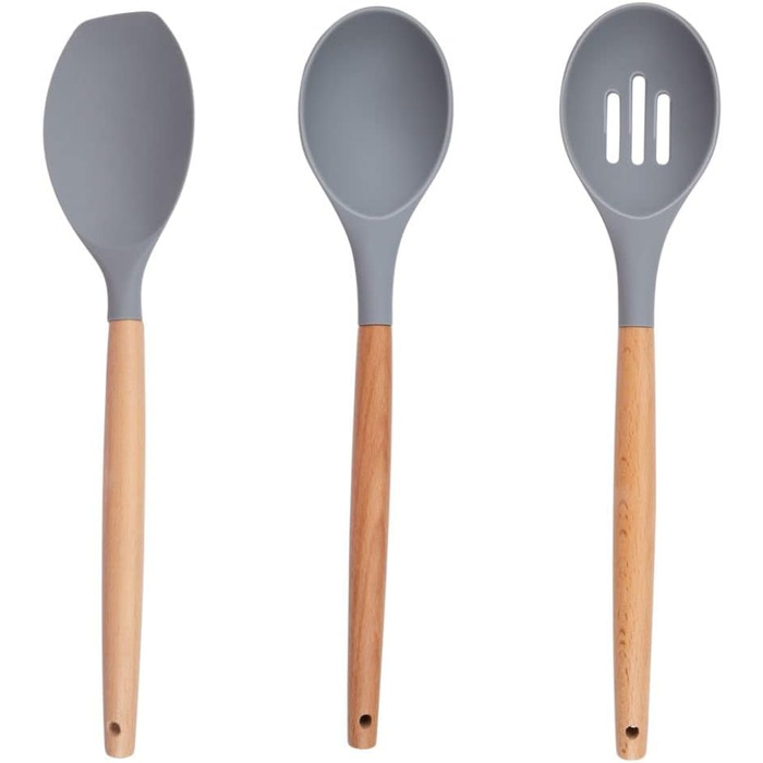 Набір кухонних аксесуарів Alpina 7 предметів з поворотним підставкою – кухонні інструменти, силіконовий набір посуду для кухні (сірий)