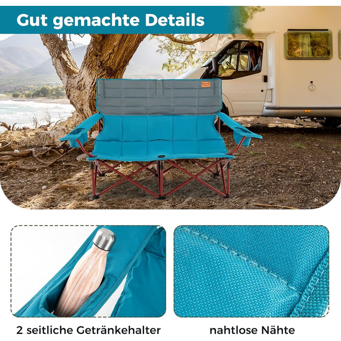 Крісло для кемпінгу Costway: складане, з регульованими підлокітниками, тримачами для напоїв та сумкою, вантажопідйомність 272 кг, для відпочинку, риболовлі, пікніків (зелене, блакитне)