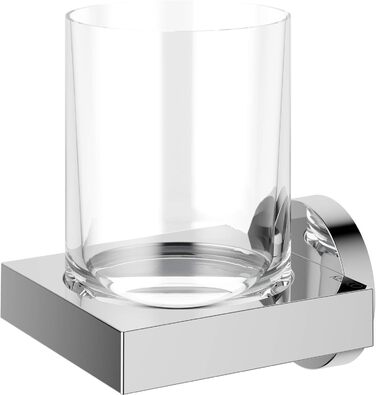 KEUCO Toothbrush Cup Holder, Crystal Glass, Adhesive Mounting, No Drilling Required, High-Gloss Chrome, Glass with Holder, Toothbrush Holder, Edition 90 (without adhesive set)