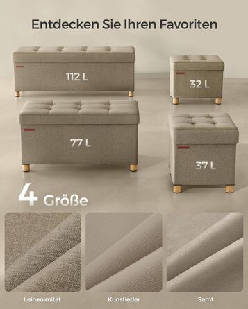 Складаний пуф SONGMICS з ніжками та місцем для зберігання, 38x110x40 см, верблюжий, до 300 кг, для вітальні, спальні, передпокою