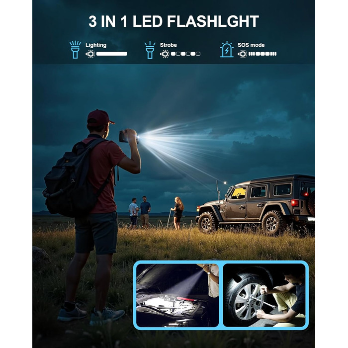 Powerbank для автомобіля Starthilfe з компресором 150PSI, 6000A, 12V, для бензинових та дизельних авто (до 10л), QC3.0, LCD, ліхтарик