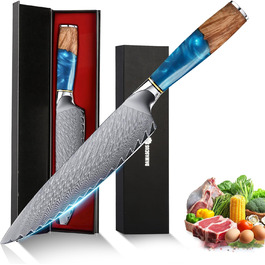 Японський кухонний ніж Hoforife 20 см з дамаської сталі VG10, професійний, з ергономічною ручкою, у подарунковій коробці