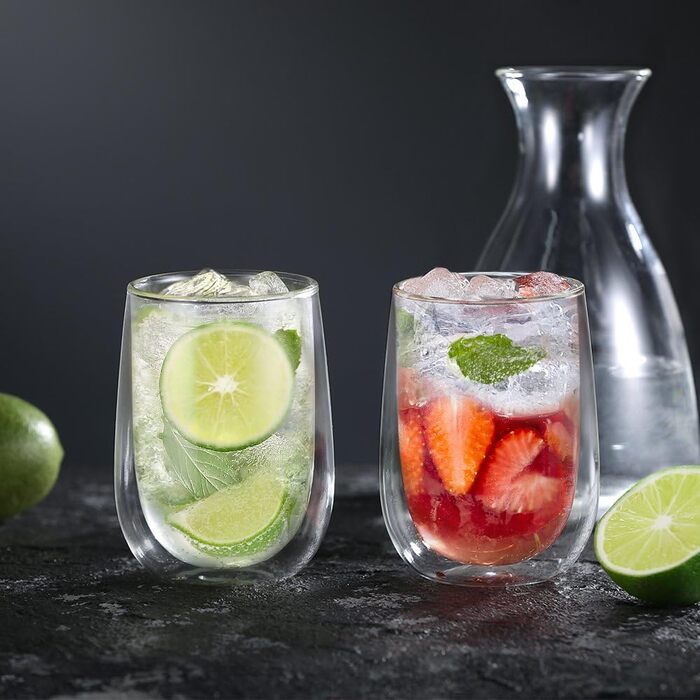 4-Piece Double-Walled Latte Macchiato Glasses, 350ml, Borosilicate Glass Coffee Cups, Glass Coffee Glasses, Tea Glasses for Cappuccino, Latte, Tea, ICE, Iced Tea, Iced Americano, Milk, Juice, Beer