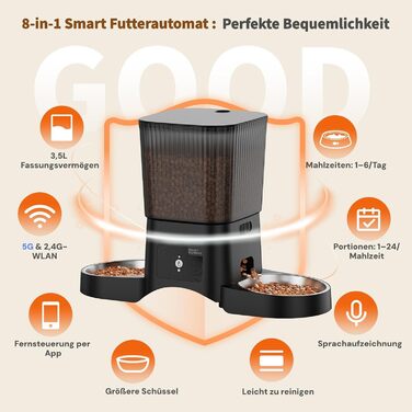 Автоматичний годівниця для котів HoneyGuardian з Wi-Fi та 2/4 мисками, 5G, чорний