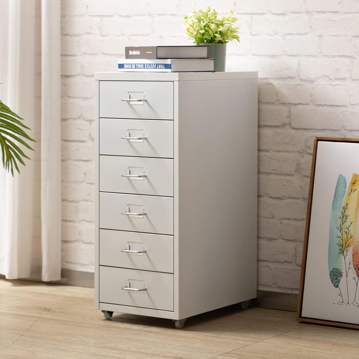 HollyHOME Mobile File Cabinet with 6 Drawers, Rolling File Organizer, Office File Cabinet, Metal Storage Cabinet with Wheels for Home, Office, and School, White White 6-Drawers