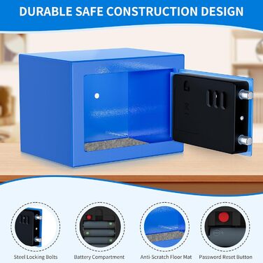 KABISAFE Сейф цифровий 6,8 л, маленький сейф для дому, електронна касета безпеки, настінний сейф для домашнього офісу з 2 ключами, міні-сейф 23 x 17 x 17 см, блакитний