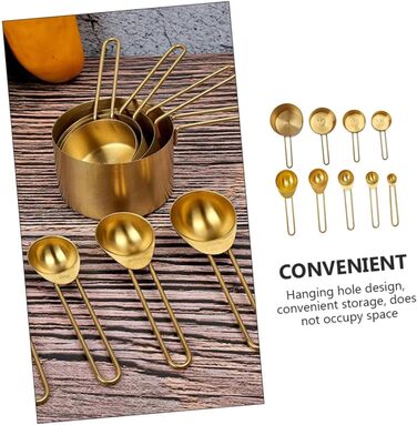 DECHOUS 2-Piece Measuring Spoon and Measuring Cup Set in Stainless Steel for Moving In, Christmas Gift, Mixing, Measuring, Measuring Cup Holder, Kitchen Accessories, Professional Measuring Cup, Stainless Steel, Golden