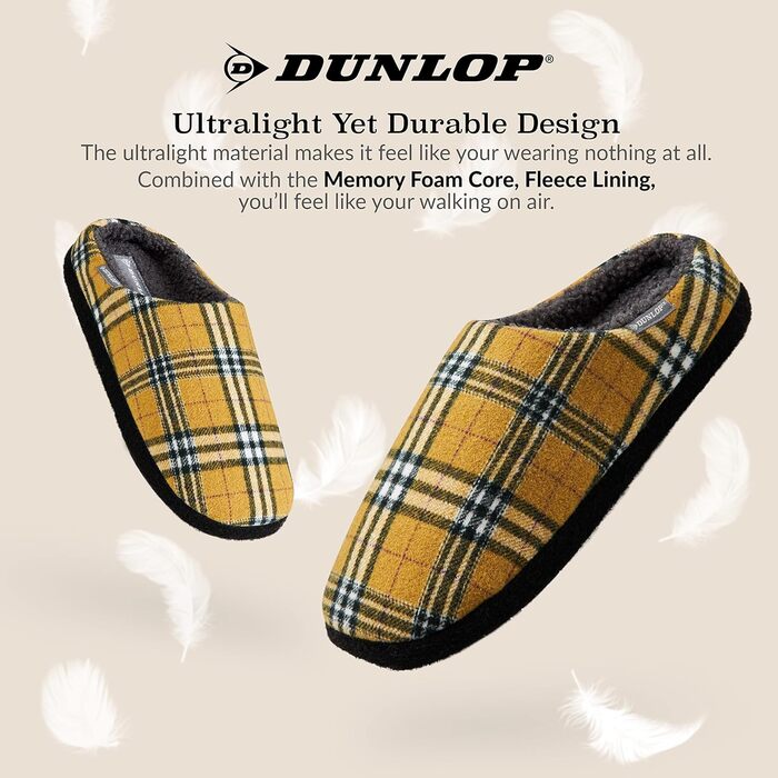 Чоловічі халапи DUNLOP з підкладкою, антиковзаючі тапочки для дому з Memory Foam (44 EU, сірий гірчичний)