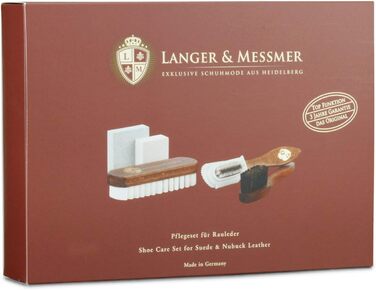 Langer & Messmer Leather Care Set for Suede - Shoe care set with shoe brushes for nubuck leather care and care products for refreshing color, protection, and waterproofing to care for your suede shoes.