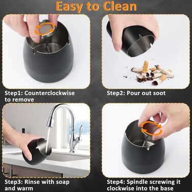 Переносний попільничка з нержавіючої сталі для вулиці з кришкою, 8.5 x 9 см, чорний