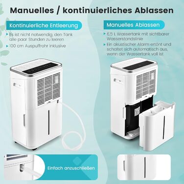 Відбійник повітря COSTWAY з 4 режимами, 5л резервуар для води, таймер 24 години, шланг для зливу, LED-дисплей, для приміщень до 250м³ (100м²), 25л/день