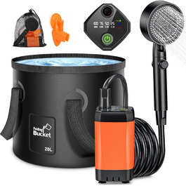 Портативна душова кабіна Campingdusche з насосом, акумулятор 3000mAh, 2м шланг, цифровий дисплей, для саду, пляжу, автомийки