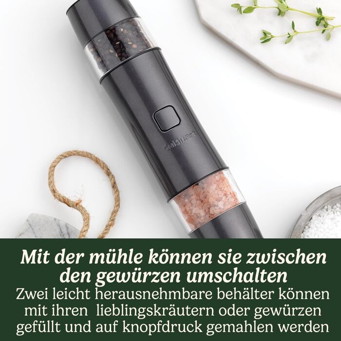 Електричні млини для солі та перцю Cuisinart | Набір | Без батарейок | Регулювання помелу | Сріблястий колір