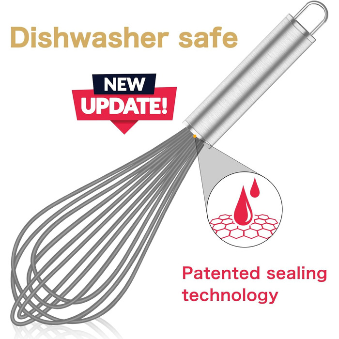 Стійкий силіконовий вінчик для кухні, професійний, з нержавіючої сталі та силікону, для антипригарного посуду, преміум-якість (набір Grau)