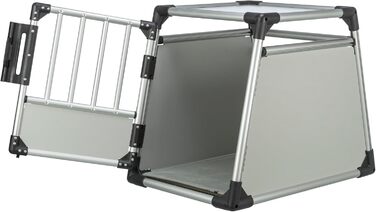 Тріксі переносна клітка для собак, алюміній, срібна, розмір M (53x61x74 см) - стабільна, тиха, з безпечним замком та неслизьким килимком