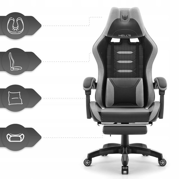 Ігрове крісло HELL'S CHAIR HC-1039 2.0 Black-Grey, тканина