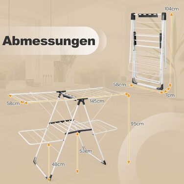 Сушарка для білизни FANTASK розкладна, 2 рівні, з крилами та полицею для взуття, висувна, для дому та вулиці