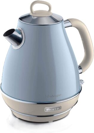Ariete Vintage Blue Electric Kettle - 1.7L Stainless Steel, 2000W with 360° Swivel Base & Water Level Indicator