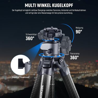 Карбоновий штатив NEEWER LITETRIP LT34 з панорамною головкою 360°, центральною колоною та швидким замком, сумісність з Peak Design Capture V3, макс. навантаження 10 кг