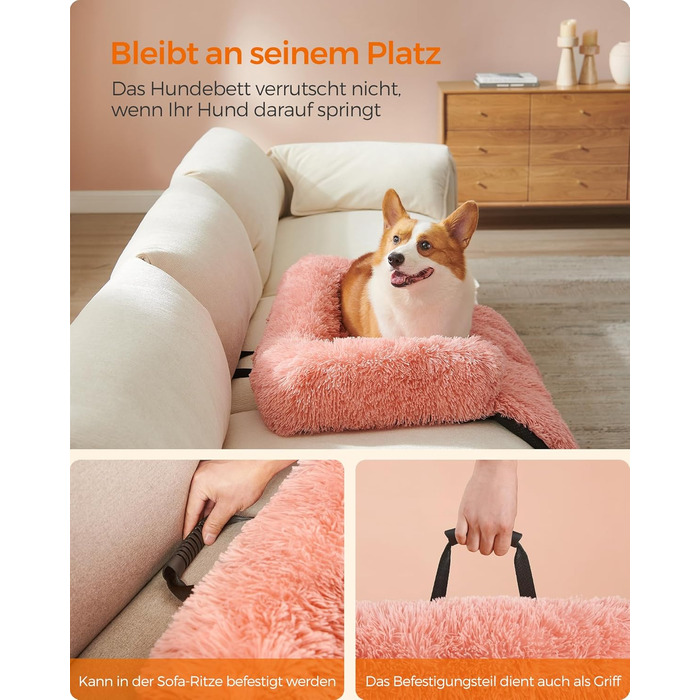 Feandrea FluffyHug Dog Bed, Plush, Dog Blanket Sofa, Sofa Protector Dog, Dog Cushion, Size M, for small and medium-sized dogs, 80 x 75 x 16 cm, PGW221G02 (L 95 x W 85 x H 16 cm, Pink)