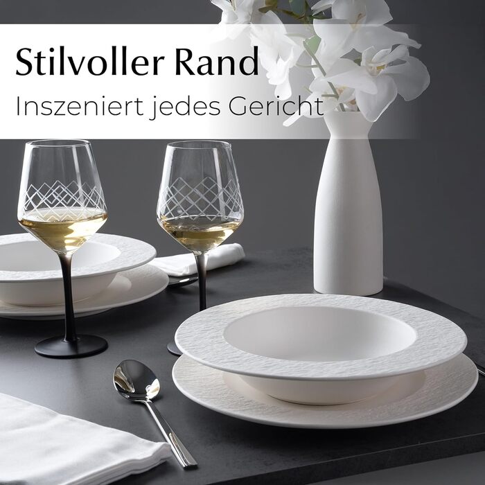 MIAMIO Набір посуду 16 предметів/Сучасний керамічний посуд/Набір посуду на 4 персони - Колекція Oasis (16 шт) (Білий, Набір посуду (20 шт))