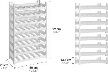 Grizzly Bottle Rack - modular, stackable design for 48 bottles, white wine rack