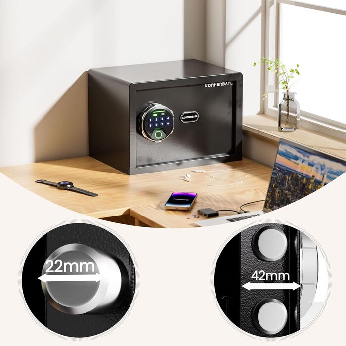 Сейф з відбитком пальця з LED-підсвічуванням – біометричний сейф з тихою системою відкривання, підсвічуванням клавіатури, з нержавіючої сталі, анти-злодійський