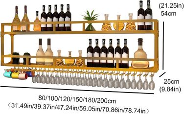 Металева полиця для вина на стіну з підсвічуванням, 3 яруси, 150 см, чорний/золотий | Стенд для вин, вітрина для напоїв, міні-бар для дому