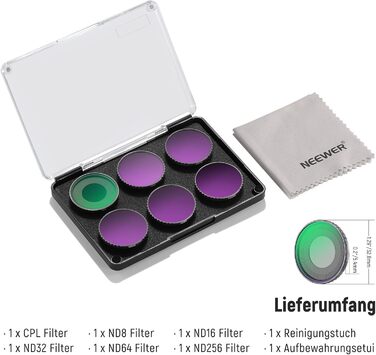 Набір фільтрів NEEWER CPL та ND для DJI Osmo Action 4/Action 5 Pro (4 шт.): CPL, ND8, ND16, ND32. Сумісний з DJI Osmo Action 4/Action 5 Pro. Фільтри для екшн-камери, з багатошаровим покриттям.