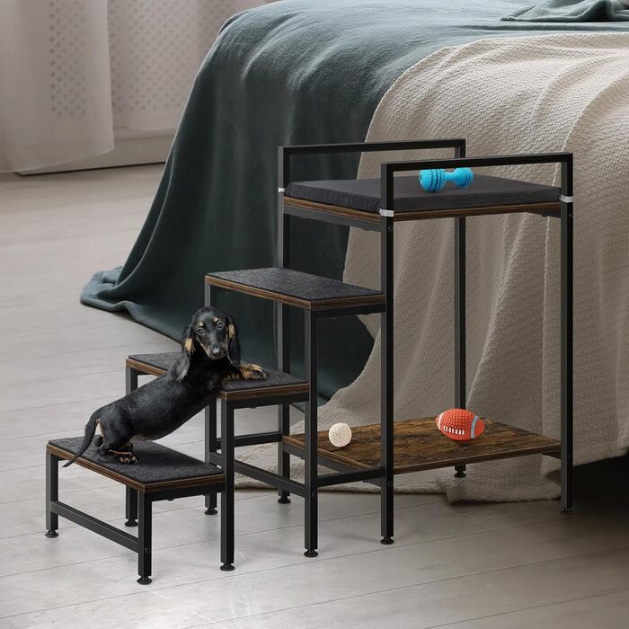 Сходинка для тварин до вікна, багатоярусне ліжко для собак з сходинками, 4-ступенева сходинка для високих ліжок для маленьких собак та котів, 4 яруси з місцем для зберігання