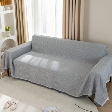 LHGOGO Waffle Throw Blanket 180x300cm Large 3-Seater Sofa Throw Versatile Living Room Blanket as Sofa Throw, Couch Cover, Sofa Cover, and Bedspread with Decorative Tassels - Light Grey