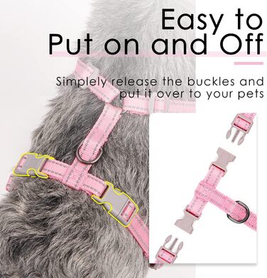 Шлейка для собак ThinkPet No-Pull, дихаюча, для малих, середніх та великих собак, регульована, м'яка, для прогулянок, безпечна, з контролем, з підкладкою, світловідбиваюча (Рожева, M, 1 шт.)