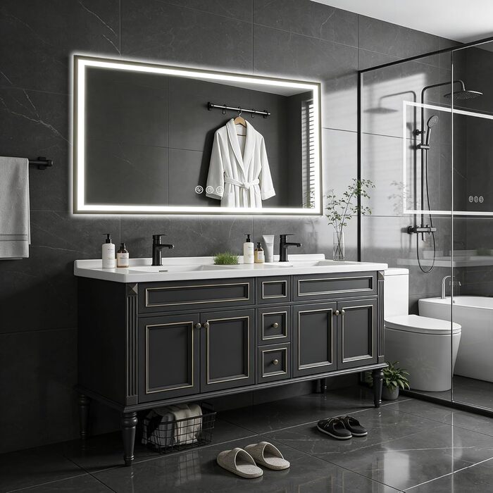 Дзеркало для ванної кімнати 50x70 см з підсвічуванням LED, антизапар, регулювання яскравості, 3 кольори світла