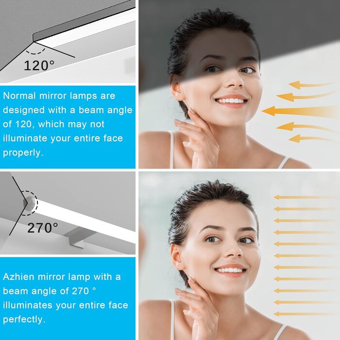 Azhien LED Mirror Light Bathroom 10W 820LM Neutral White 4000K, Slim 14mm Width 3in1 Mounting IP44 230V Wall Light Mirror Lamp 600mm, Flicker-Free Bathroom Cabinet Mirror Lights (40cm)