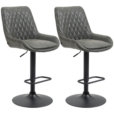 HOMCOM 2-Piece Adjustable Height Bar Stool Set with Backrest, Faux Leather Dark Grey for Bar and Kitchen