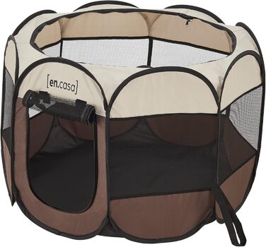 Вольєр для собак en.casa Telford 43x74x74 см, Pop Up, для дому та вулиці, коричневий/кремовий