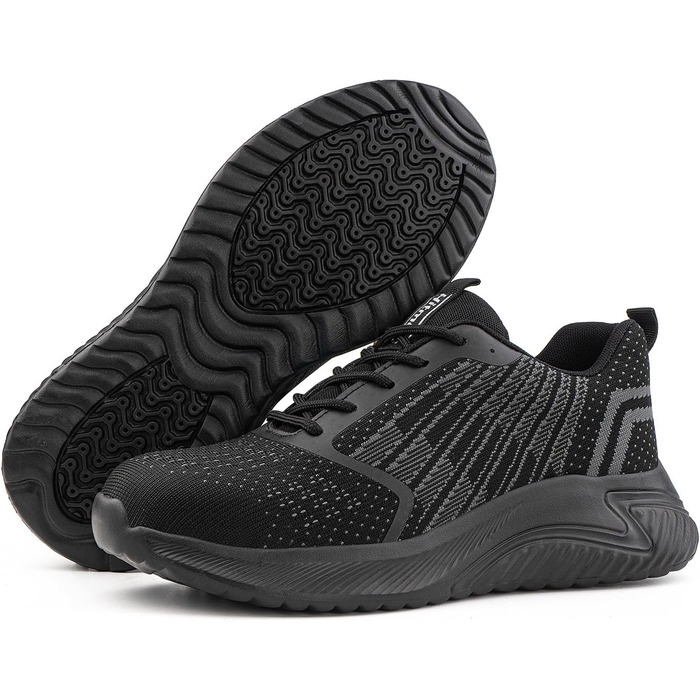 Черевики робочі чоловічі/жіночі Hitmars, захисні черевики зі сталевим підноском, зручні кухарські черевики, легкі черевики, черевики для дахів, чорні/сині, EU36-48 (46 EU, чорні робочі черевики)