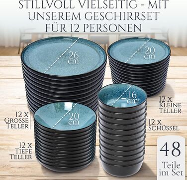 Набір посуду Steingut Ibiza 48 предметів на 12 осіб - Petrol (Чистий Living)