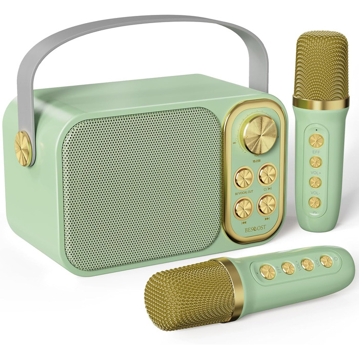 Караоке машина з 2 мікрофонами, портативна Bluetooth колонка для дітей та дорослих, 7 голосових ефектів, ідеально для вечірок та свят (зелена)