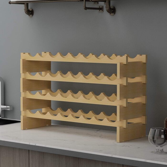 DlandHome Wine Rack Wood Stackable Wine Racks made of Wood with 4 Levels for 32 Bottles wine rack wood bottle rack for Bar, Kitchen, Dining Room 90x30x54cm