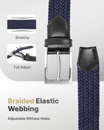 Чоловічий плетіний еластичний ремінь Fairwin, темно-синій, розмір M (довжина 105 см, для талії 80-90 см)