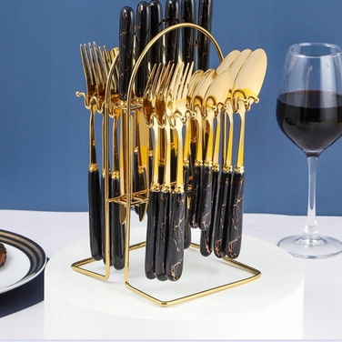 Набір столових приборів 24 предмети, нержавіюча сталь, ручки під мармур, подарунковий набір