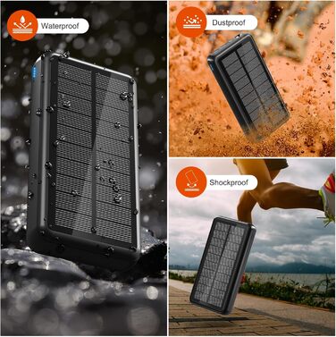 Сонячний павербанк 48000 мАг з 3 кабелями, сонячна панель з 3 виходами та 2 входами, швидка зарядка QC22.5 та PD USB-C 20W для телефонів, планшетів, кемпінгу, подорожей, активного відпочинку