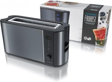 Arendo 2-Slice Toaster with Roll Holder - Long Slot Toaster - LCD Display with Remaining Time Display, Defrost Function, Bread Centering, Crumb Tray - Material Stainless Steel, Cool Grey A: Cool Grey