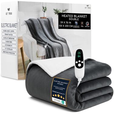 Електрична ковдра Trend Heizdecke з м'якою Sherpa Fleecedecke, 150x200 см, 9 режимів нагріву, таймер 12 годин, тепла ковдра-подарунок (темно-сірий, подвійний EU)