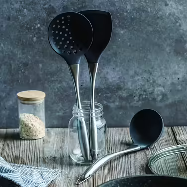 Wok Turner and Ladle, Wok Accessories, Kitchen Utensil Set, 34 cm Turner for Wok, Chinese Wok Utensil Set, 304 Stainless Steel (Gray)