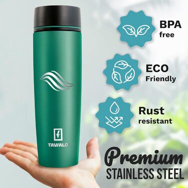 Термокружка Tavialo 460 мл, нержавіюча сталь, пудрово-рожевий колір, для подорожей, з ізоляцією, з напиленням (смарагдово-зелений)