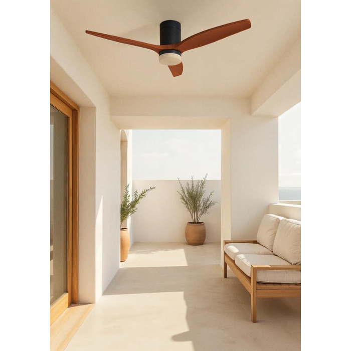 Вентилятор стельовий Windcalm M/ Deckenventilator ABS з дистанційним керуванням, 40W, Ø132cm, тихий, таймер 1-4 год, DC-двигун, літо/зима, з підсвіткою, дерев'яний дизайн